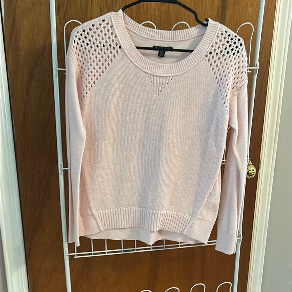 American Eagle Outfitters Pink Crew Neck Sweater with Geometric Mesh